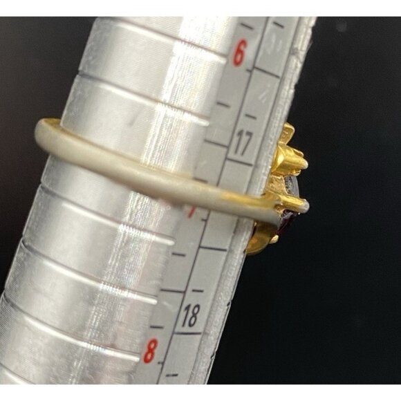 Garnet Ring Tested Diamond Accent Vintage Yellow Gold Plated Size 7 LOOK READ - Picture 7 of 10